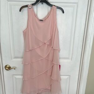 SLNY Pink Asymmetrical Tiered Sundress